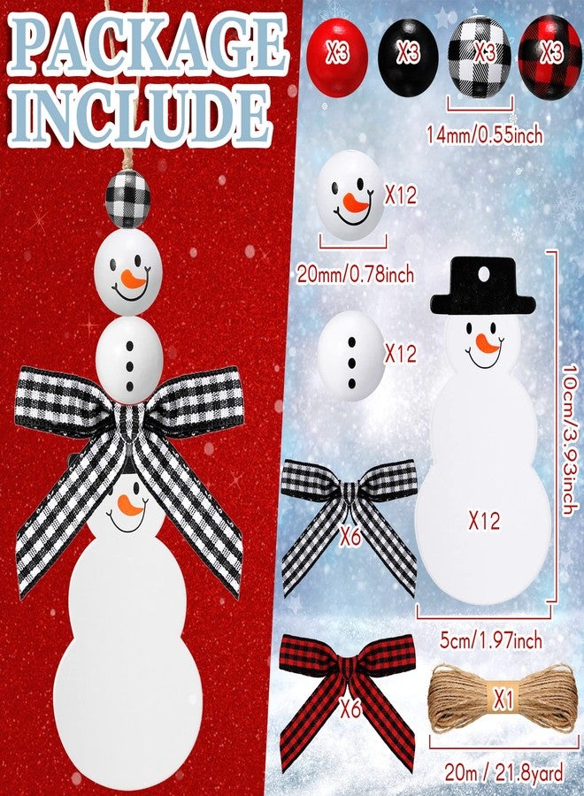 Vicenpal 12 Pcs Christmas Stocking Name Tags Unfinished Wooden Stocking Hanging Tags with Wood Beads Buffalo Plaid Bows for Xmas Home Farmhouse Decor - Image 3